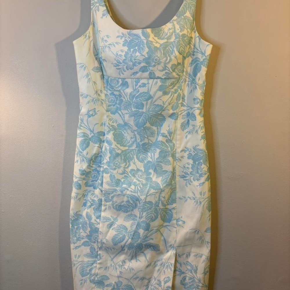 VTG EXPRESS Blue Toile Floral Tank Sheath Dress